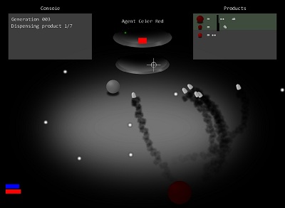 Screenshot showing many projectiles flying about as the player fights an enemy robot.