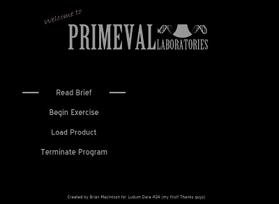 Screenshot showing the Main Menu for Primeval Laboratories.