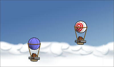 Screenshot of porcupines flying balloons.