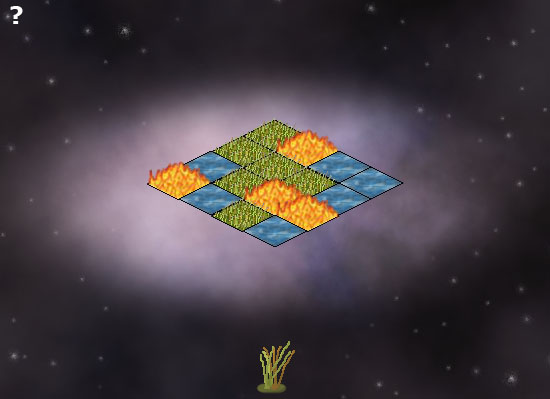 Screenshot showing a grid of fire, grass, and water tiles needing to be solved.